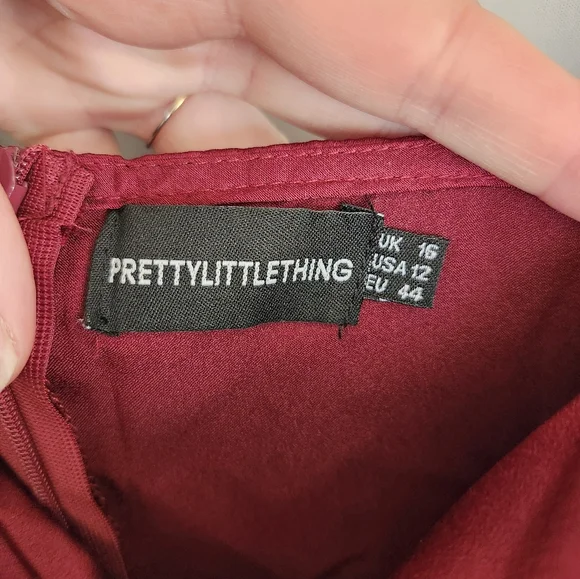 PrettyLittleThing Burgundy Satin Midi Slip Dress size 12 - Picture 8 of 12